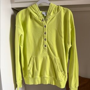 Evereve Neon Yellow Hoodie with Button Accents